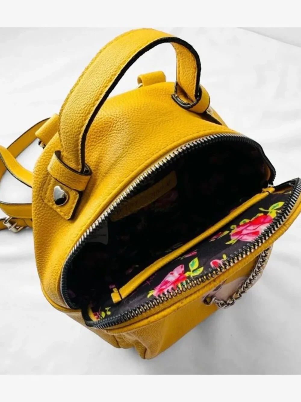 Betsey Johnson Yellow Quilted Mini Backpack with Dog Patch
